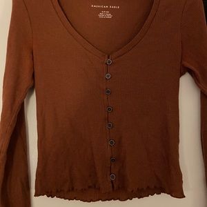 Cropped Long Sleeve Henley Shirt